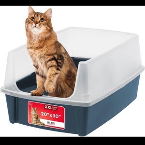 IRIS USA XXL Cat Litter Box in Navy and Gray